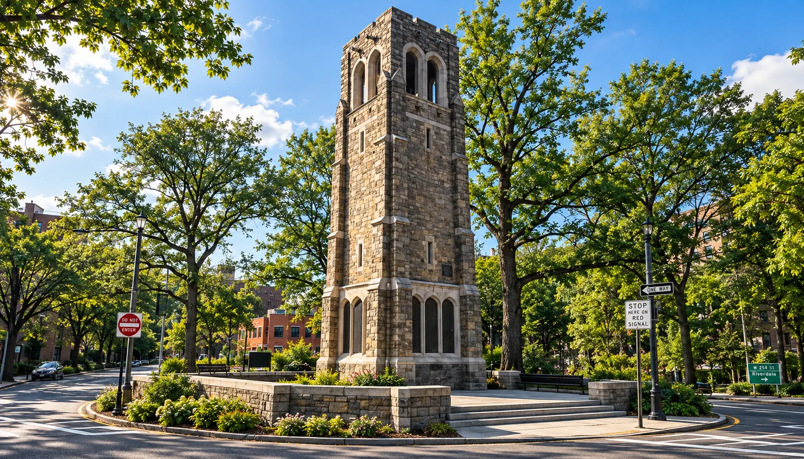 The Riverdale Monument bell tower on West 254th Street